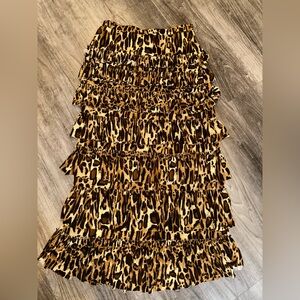 New Sample Leopard Animal Print Ruffle Layered Skirt Small